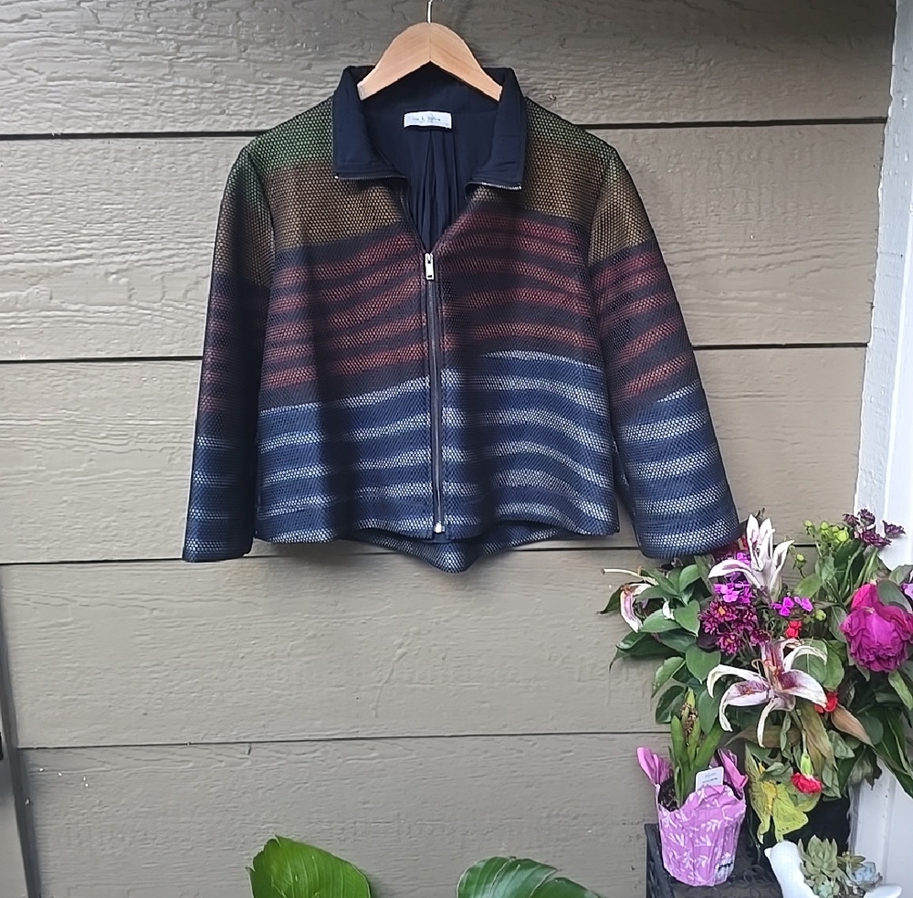 Lola & Sophie New York Zip Front Striped Knit Jacket Blazer Size M